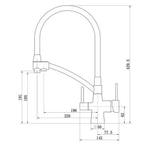 Смеситель для кухни Raglo R80.621.43 со съёмным гибким изливом на держателе и подключением фильтра питьевой воды светлое золото
